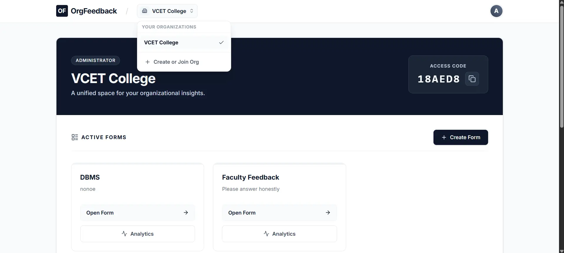 OrgFeedback | Multi-Tenant Platform — project screenshot showcasing the application interface